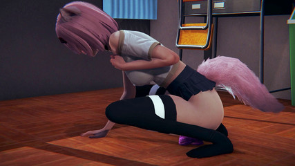 Neko collegegirl masturbates with a pink dildo