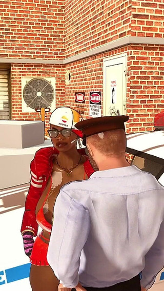 Perverted Cop and Ebony Big Breast Boubble Butt Girl