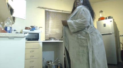 Horny Black SSBBW Masturbating and Stripteasing at the Kitchen