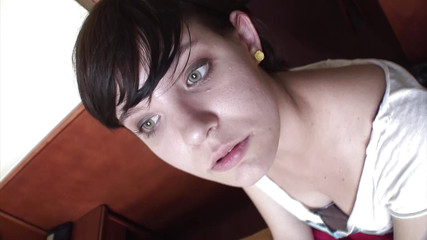 Short Haired German Girl Pleasing Her Shaved Twat with Her Glass Toy