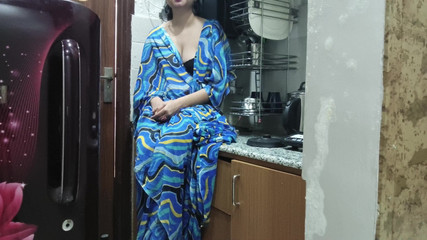 Indian Stepmom Watches and Enters Her Stepson's Kitchen to Fuck Him