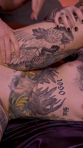 Tattooed Horny Women with Small Tits Fuck It Good Again and Show the Man What He Wants