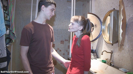 Skinny teen banged and jizzed on ass in front of her boyfriend