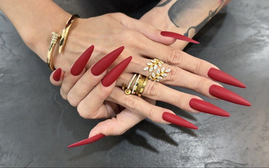 Red Matte Color Long Nails, Palms and Long Fingers Wide