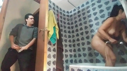 I spy my stepsister in the shower and catches me but she wants sex