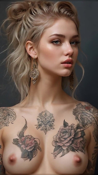 Artistic Nude of a Beautiful Young Woman with Living Tattoos Whispering in Forgotten Tongues Surreal Ai Slideshow