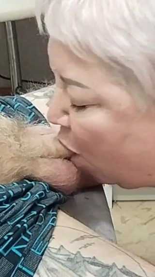 Cumming on My Mother-in-law's Chest After a Deep Blowjob