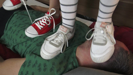 Teen Slut Girls Sneaker Face Standing and Jumping!