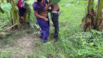I See My Stepaunty Going Towards the Banana Plantation, I Followed Her and Hugged Her and Started Fucking Her in the Plantation