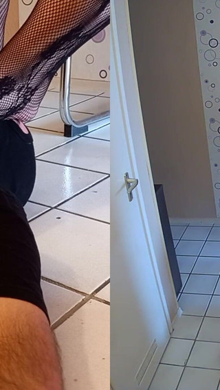 Worshiping the fishnets feet of a BBW