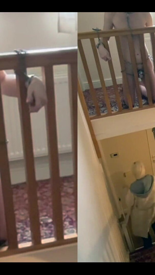 Left My Chastity Sub Chained Naked to the Bannister Upstairs on His Knees While I Went Out for a Coffee with the Girls.