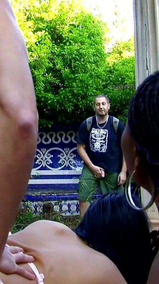 Sexy friends play with their bodies while a young willing cock watches them