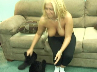 Lusty blonde does sexy striptease and shows her shaved pussy