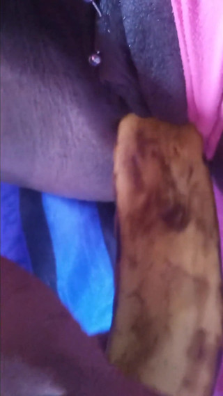 Fucking My Black Hairy Pussy with a Banana Load Moaning Orgasms