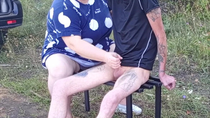 A Neighbor in a Park Jerks off My Dick on a Bench