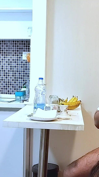 Big Ass Wife Starts Sucking Her Husband's in the Kitchen and Kisses