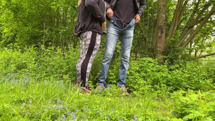 Stepmother in law holds my cock while I pee in nature then I spank her sexy ass