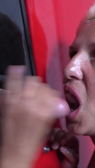 Busty Babe Irena Blows Big Cock Infront of Glory Hole