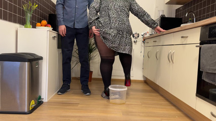 Mother-in-law Took My Urine and Masturbates While Bending Over in the Kitchen