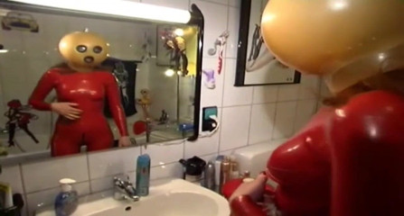 Crazy masked and red latex dress