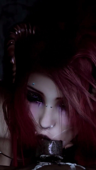 BBC. Halloween Red-haired Succubus Girl Swallows and Greedily Sucks Ricky Johnson's Big Black Cock