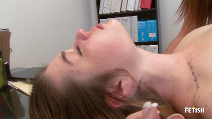 Blonde babe helps her little stepsister to cum on Stepdaddy's office