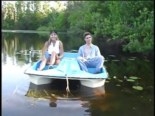 Girl with nice breasts fucks hard next to the lake