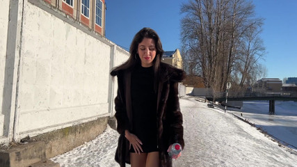 Lovely Pee Wetting in Furcoat and Nylon Pantyhose Desperation