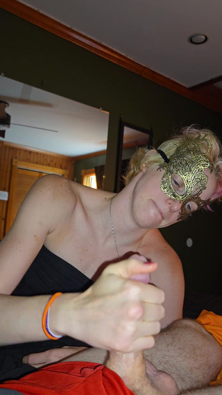 Blonde MILF Dildos Herself While Giving a Footjob