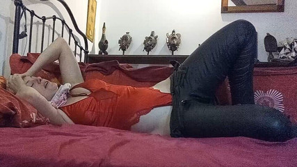 French Amateur Who Wears Satin Outfit with Stockings and High Heels