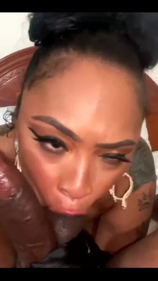 POV Gagging Blow Job with Sexy Ebony Freak