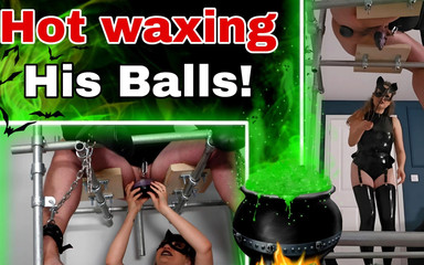Hot Waxing His Balls Femdom