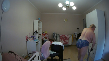 Mother-in-law Cleans the Room Naked