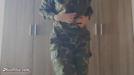 MILF in Military Uniform Striptease Dancing Show Ass Tits and Pussy