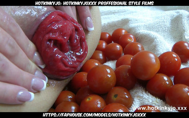 Hotkinkyjo Anal Prolapse and Vegetable Play with Small Tomatos, Lots of Small Tomatos.