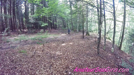 Mature man watches girl masturbate in the forest