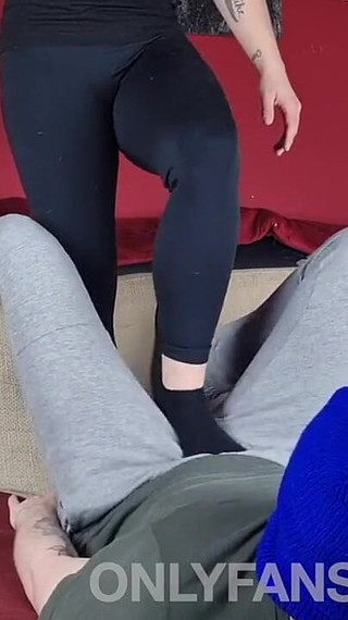 Amateur Trampling Cock and Ballbusting with Hot Feet in Socks