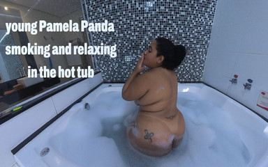 Young Pamela Panda Smoking and Relaxing in the Hot Tub