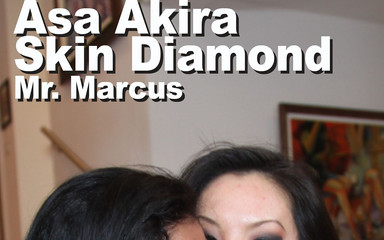 Asa Akira & Skin Diamond & Mr. Marcus double blowjob snowballing creampie