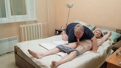 My wife follows on how my mother-in-law sucks my dick