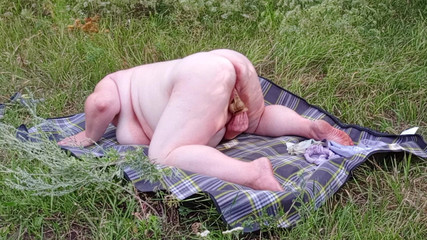Fat Girl Masturbates Pussy with Toys in Nature