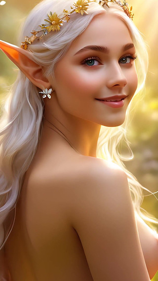 Nude Beauty Holding Daisy with Sunlit Gold Diamond Jewelry Artistic Ai Slideshow