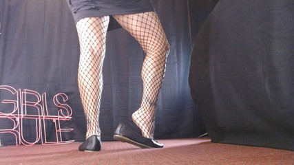 Black Fishnets and Ballet Flats Standing MILF Shoeplay
