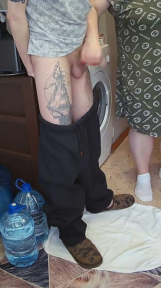 Cum in Mother-in-law's Mouth After Jerking off and Deep Blowjob