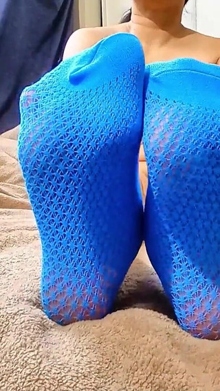 Sock Show Vol 3: Bright Blue Fishnet Ankle Socks Topless