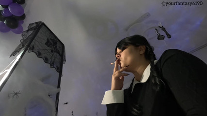 Wednsday Smoking a Cigarette Close-up