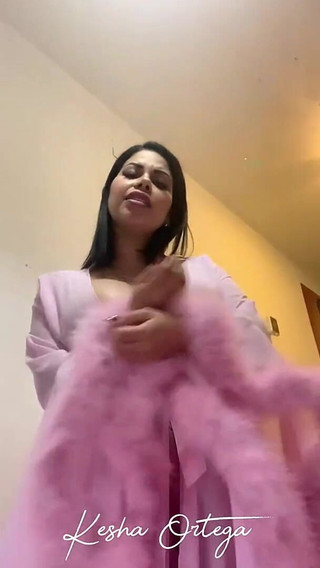 Stacked Brunette Kesha Ortega in Sexy Pink Lingerie, Rides a Big Dildo