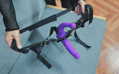 Girls Masturbate Like Boys with Twin Head Dildos