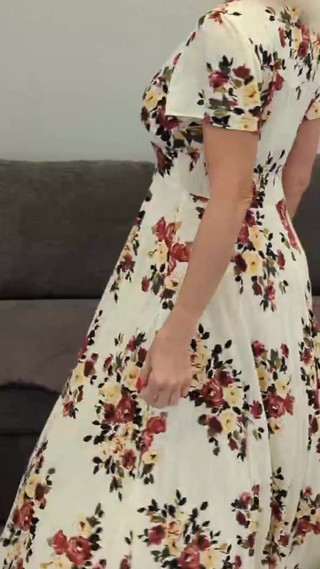 Long Floral Dress & Tan High Heels Try on