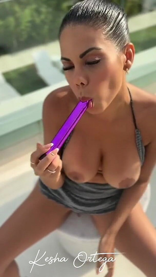 Brunette Kesha Ortega Rides a Juicy Toy on the Balcony!
